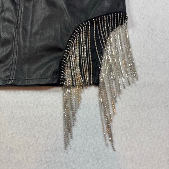 Rock & Roll Denim Chain Fringe Black Mini Skirt Size 28 High Rise Bold and Styl - Picture 3 of 10